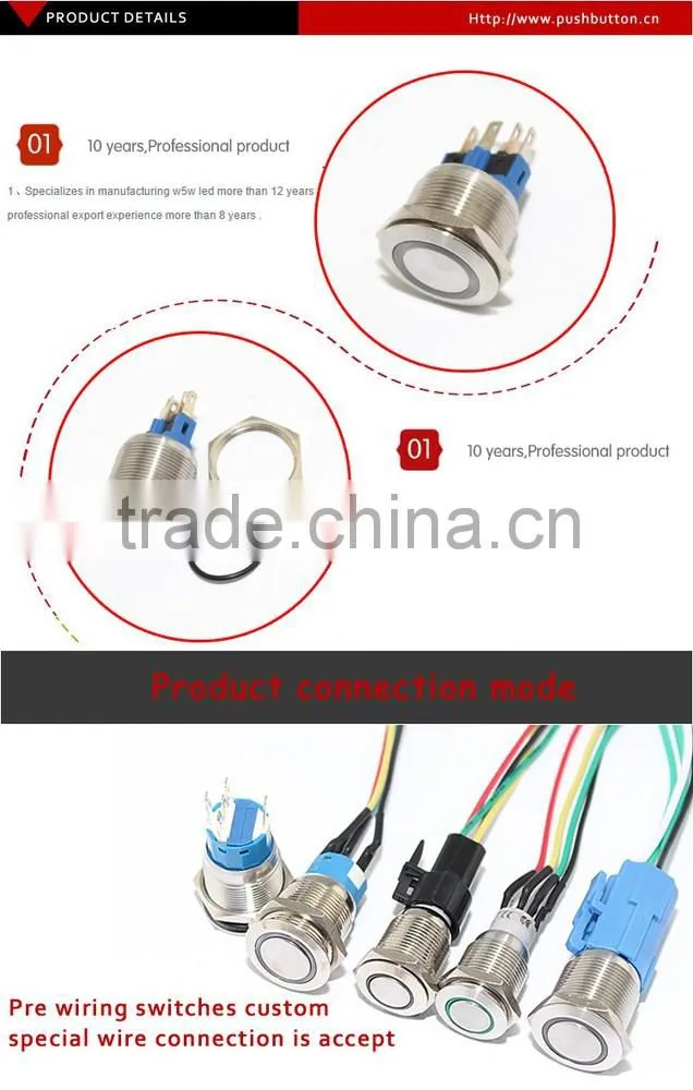 22mm flat round stainless steel 6v white blue red green 3v 5v 6v led light illuminated push button switch with pilot light
