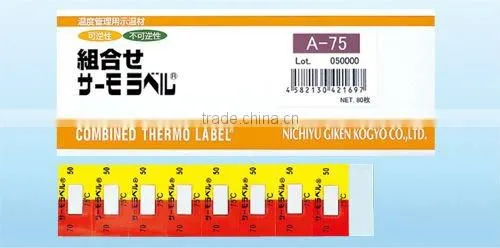 Reversible thermo sensor with indicator single-use in center part/Temperature indicating and recording labe