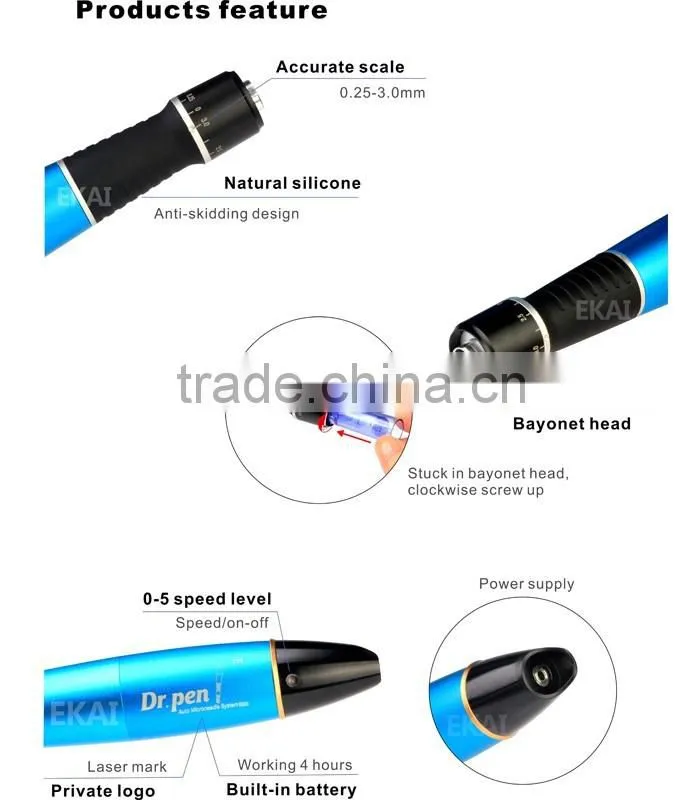 2016 blue wireless derma pen Dr pen microneedle dermapen rechargeable Dr pen