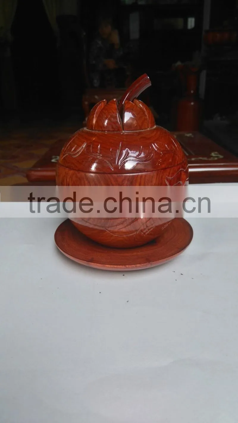 Pumpkin shaped pot with lid and base, elegant wooden pot from Vietnam