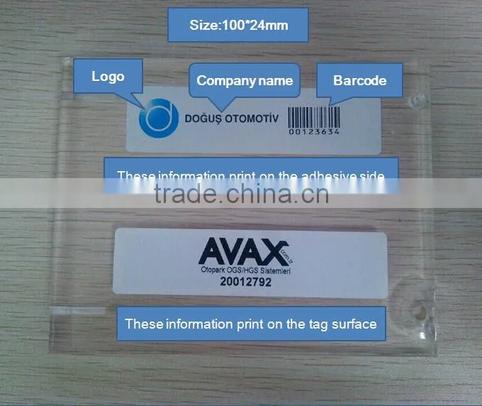 uhf tamper proof rfid tag with 3M glue can be fixed on car windshield used for car management in parking system