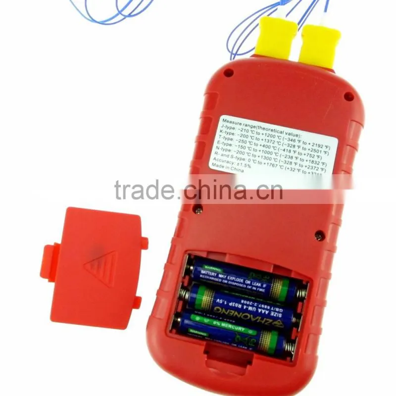 Digital Thermometer Dual Channel Temperature Meter Tester for K/J/T/E/R/S/N Thermocouple Large Display with Backlight