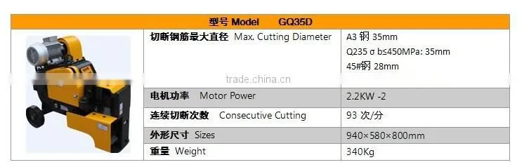CE certificated GQ35D deformed bar cutter