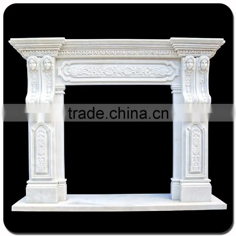 Home Decoration Hand Carving White Flower Marble Fireplace Mantel
