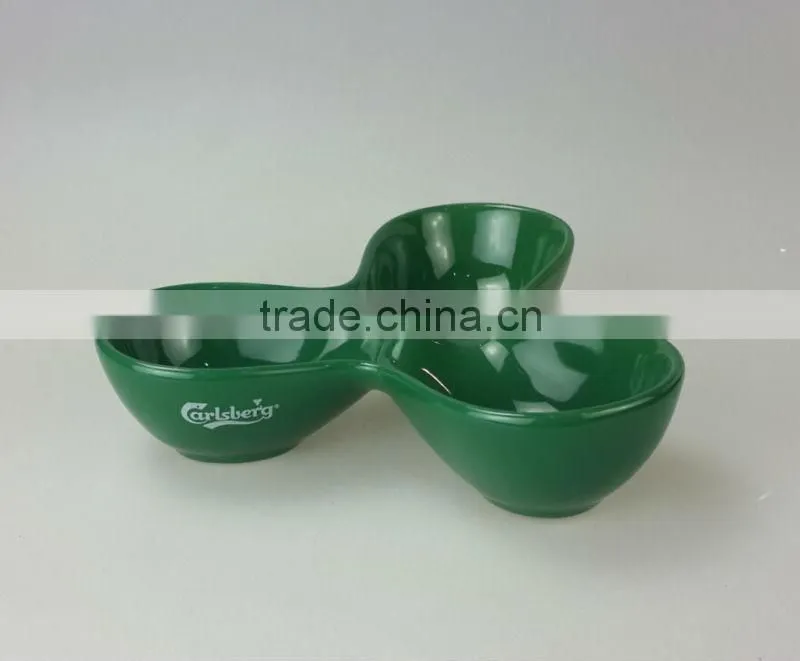8inch Ceramic green promotion cheap dessert divided dish