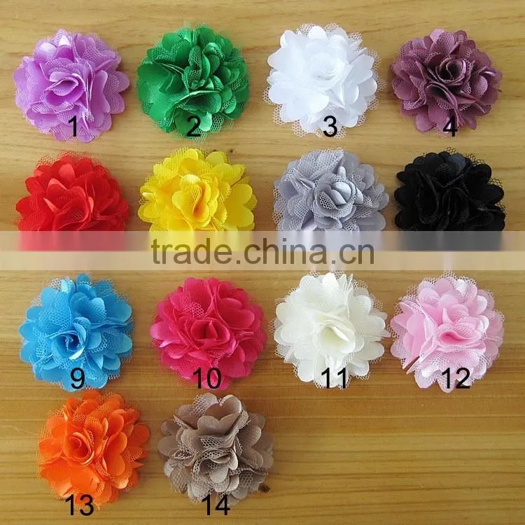 fabric satin and mesh flower clip for kids hair accessories