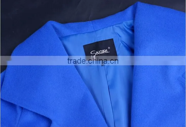 2015 ladies quality coat long sleeve woman oem wholesale factory wool/polyester coat