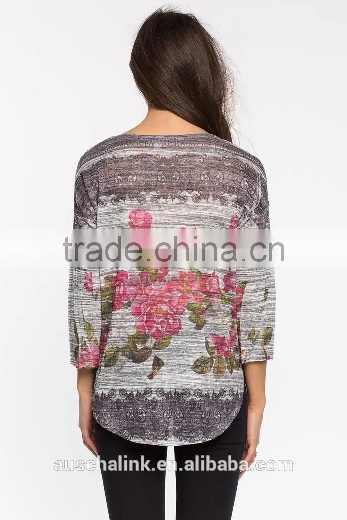 hot sale floral printed t shirt elegant design for ladies wholesale