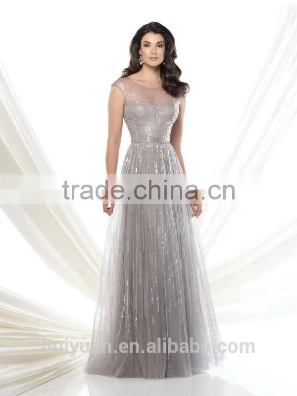 one piece long cap sleeve beaded fashion night evening dress
