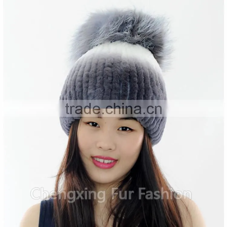 CX-C-02F Lovely Custom Beanie Hat Fashion Handmade Rex Rabbit Fur Hat