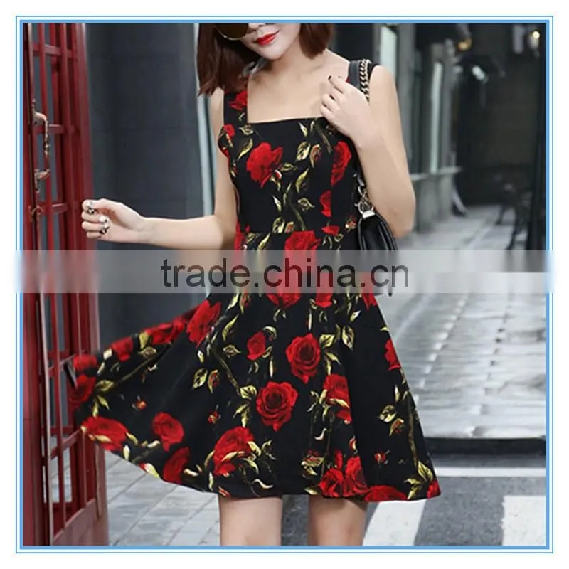 Ladies Western Fashion Summer Umbrella Floral Casual One Piece Dress Designs