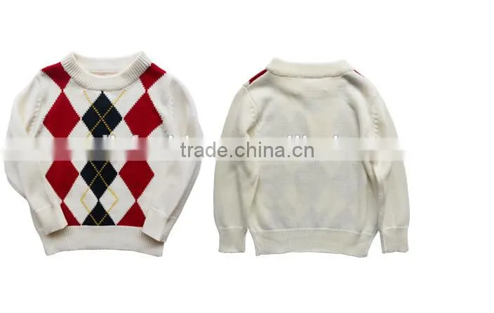 V neck cotton intarsia diamond boys argyle sweater