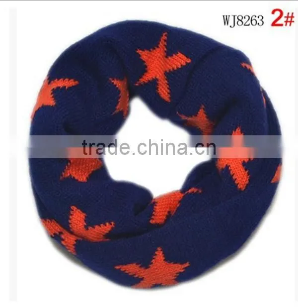 Korean style lovely winter warm acrylic five-pointed star pattern fashion baby scarf kids infinity scarf
