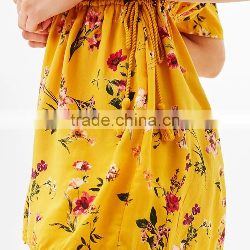 Best sell Thin Collect and high waist floral off-shoulder jumpsuit