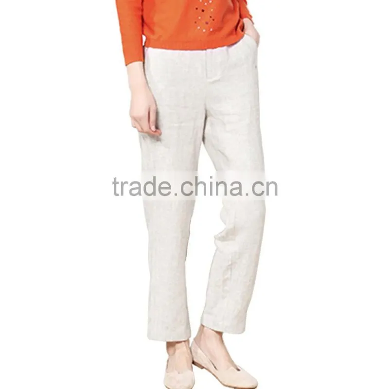 2016 Customized women stylish Breathable linen casual pants pattern