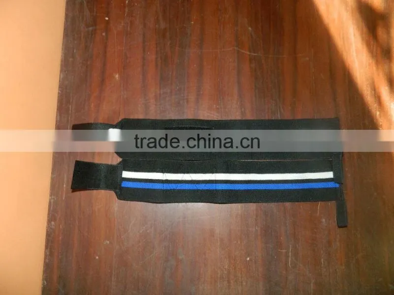Weight Lifting Wrist Wrap black with white blue stripes