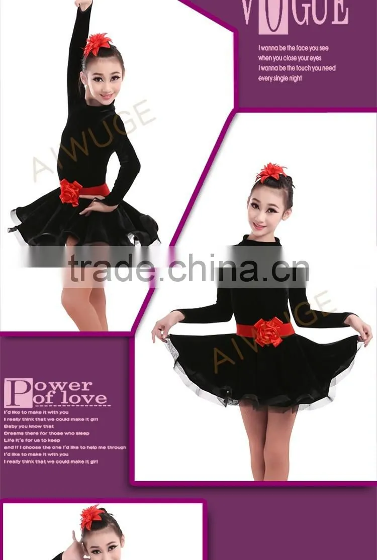 Girls Velvet Turtleneck Long Sleeve Dance Latin Dresses Children Ballroom Dance Competition Dresses