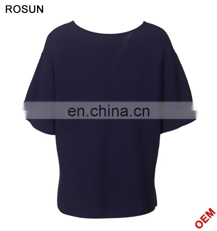 Women Split Side Silk Navy Batsleeves Knitted Pullover Poncho