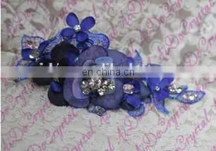 Aidocrystal deep blue luxury lucency lace hair trim piece rhinestone hair clip bridal fascinators