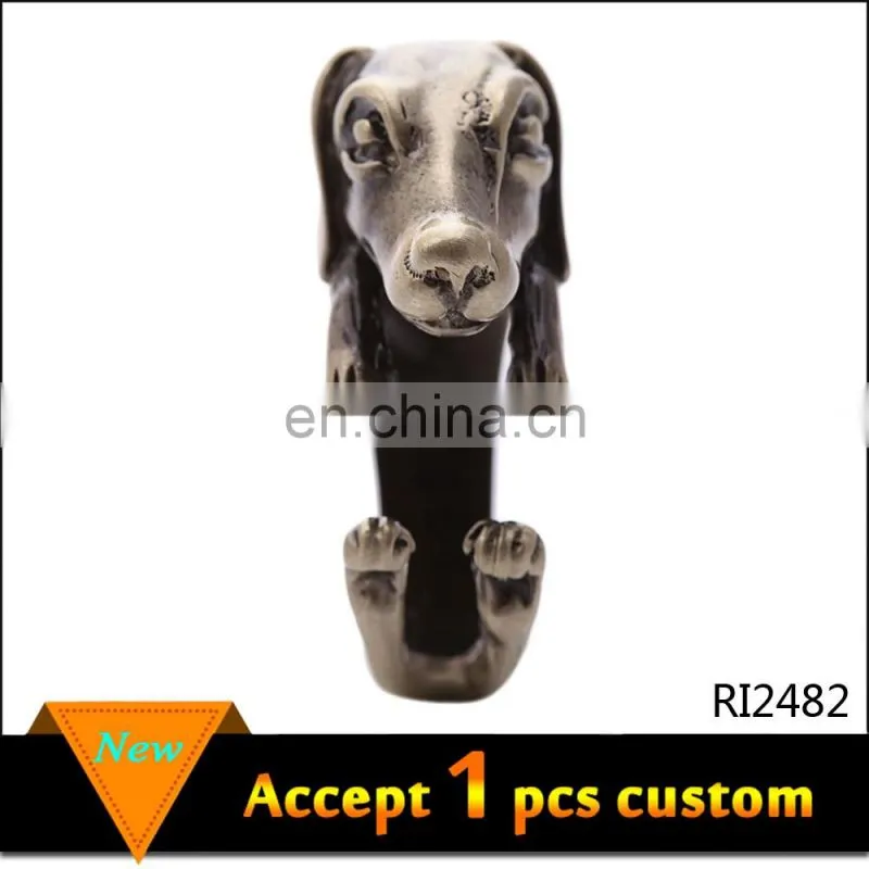 New trends 2017 wholesale antique silver cute animal dog ring