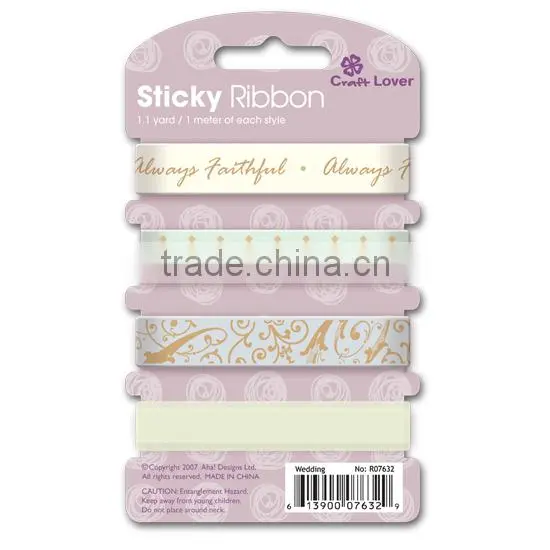 Polyester Organza Self adhesive For Scrapbook DIY Craft Gift Printed Wedding sticky ribbon set