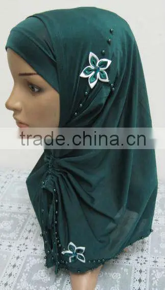 A569 Stylish islamic headscarf al amira square HEJAB pearl beaded flower two pieces MUSLIM HIJAB