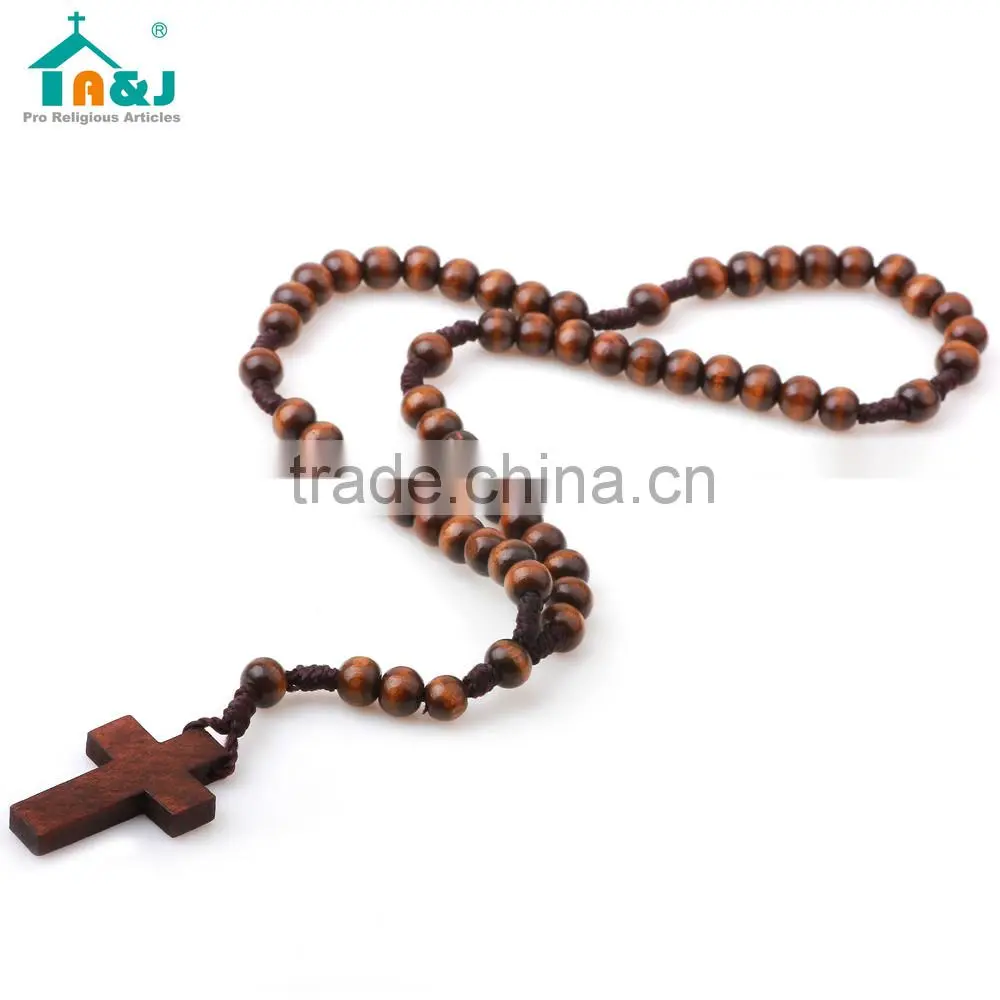 A&J Wood Rosary Catholic Necklace