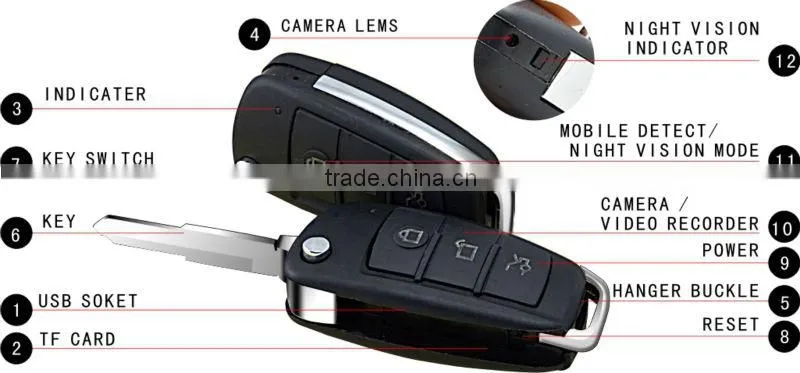 Aodi S820 Car key Night Vision hidden Camera