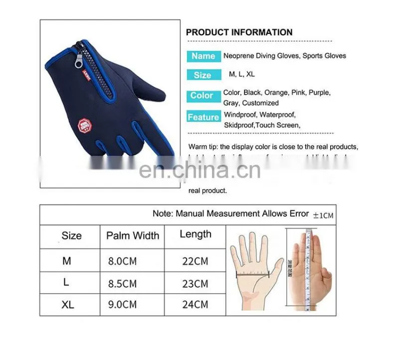 Wholesale Waterproof Gray neoprene fabric with touchscreen fingers outdoor sport diving protective glove