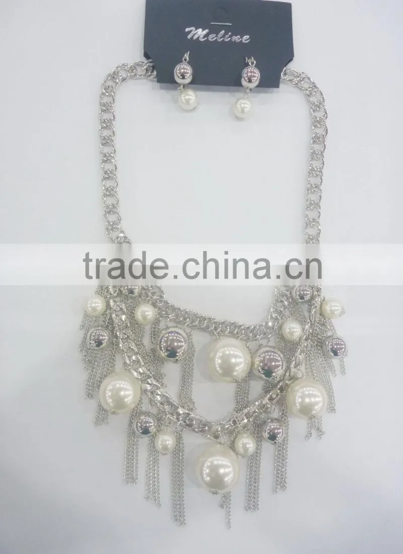 FASHION CHUNKY CHAIN/BIG BEADED TASSEL NECKLACE EARRING SET