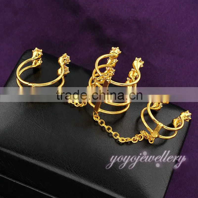 Newest model 3 sets gold plated crystal chain finger ring
