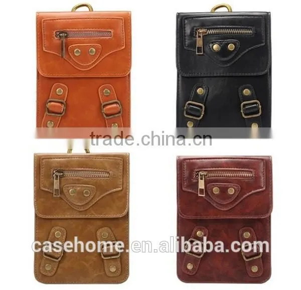 6.3" Dark Brown Small Shoulder Bag Universal Mobile Phone Leather Case