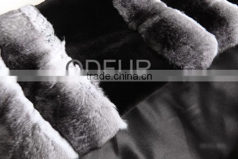 QD23122 High Quality Chinachilla Fur Coat Wit Mink Fur Cashmere Sleeve