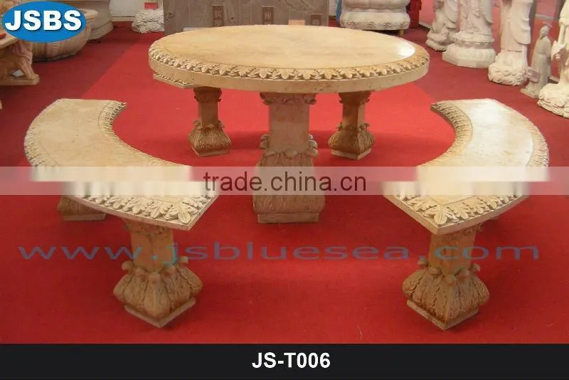 stone carved outdoor patio table with bench