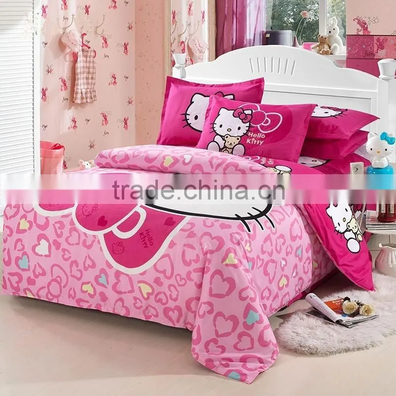 High quality 100% cotton reactive printed hello kitty bedding sets for children