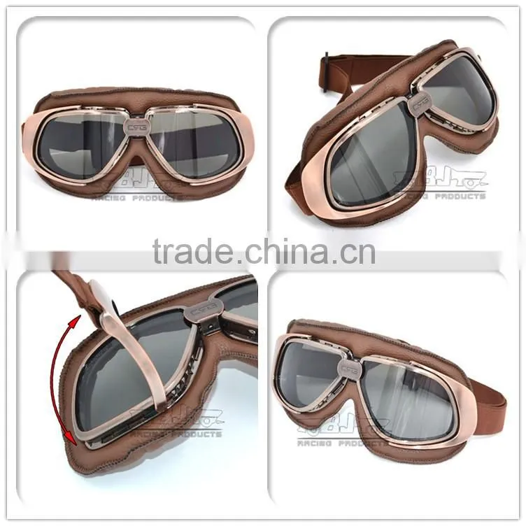 BJ-GT-010 New arrival Coffee Leather Motorcycle Protection Glasses Protective Goggles