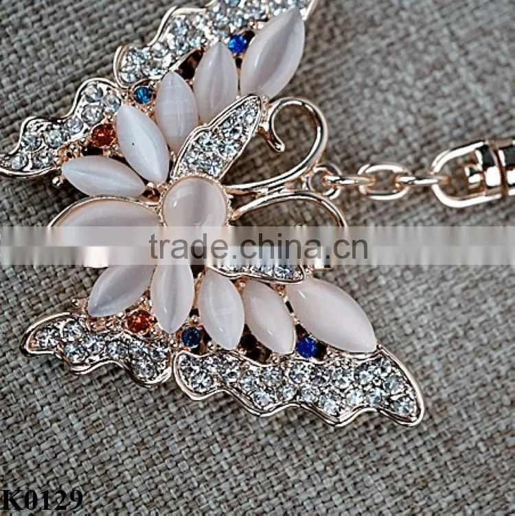 High quality Rhinestone Butterfly Jewelry keychain women key holder chain ring car bag pendant Charm For Wholesale K0129