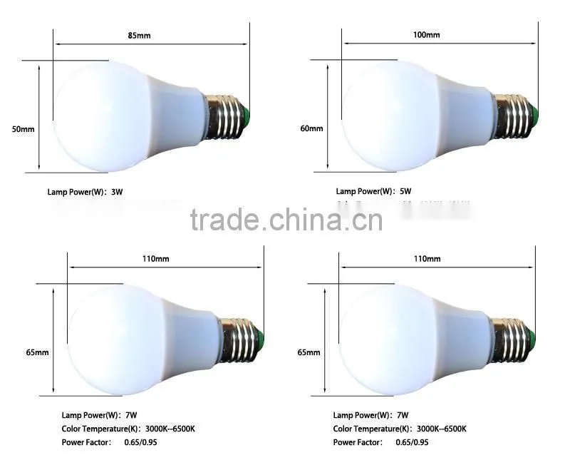 Cheap price aluminum housing 7w e27 led bulb light A60 e27 led glass bulb