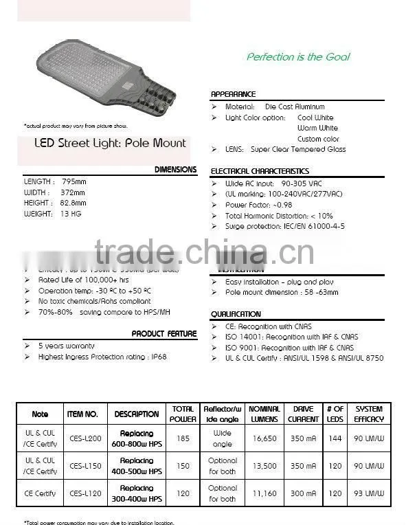 ul dlc ce approved High power LED street light with bridgelux / cree beads