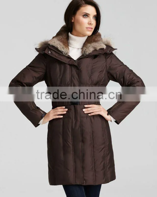 2016 New Fashion Belted Jackets with Fur Hood Down Coat for girls