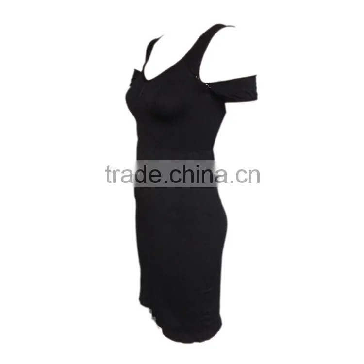 2016 new design seamless off shoudler sexy women loose black dress for wholesale