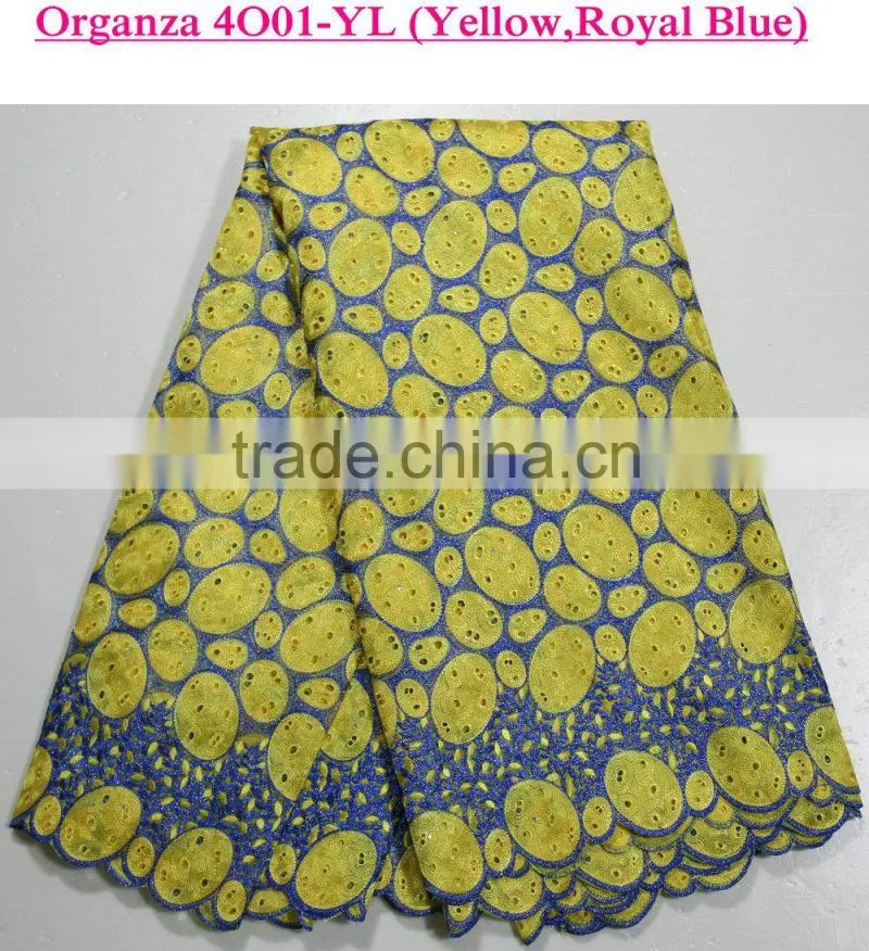 2015 New arrival embroidery organza lace fabric africa organza lace wedding dress