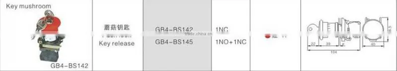 GB4-BS142 CNGAD GB4 series red push locked key mushroom switch