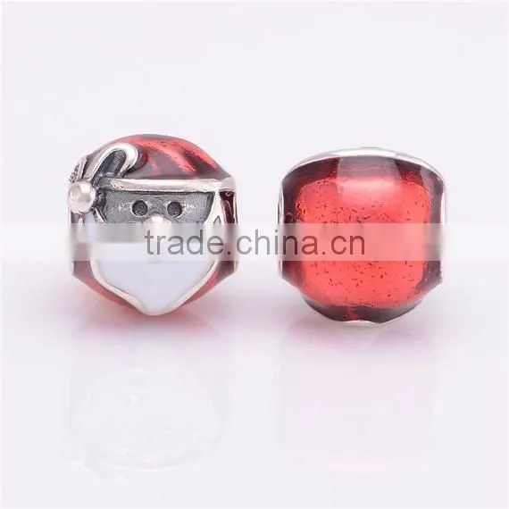 Merry Christmas ! 925 Sterling Silver Jolly Santa Red / White Enamel Charm bead