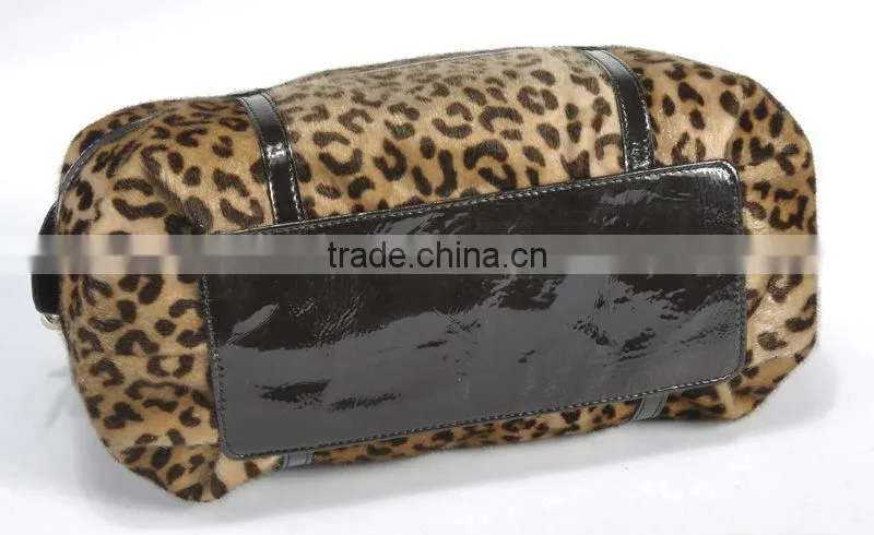 New Fashion 2012! Trendy Lady Imitative Horse-hair With Leopard Printing Handbag!