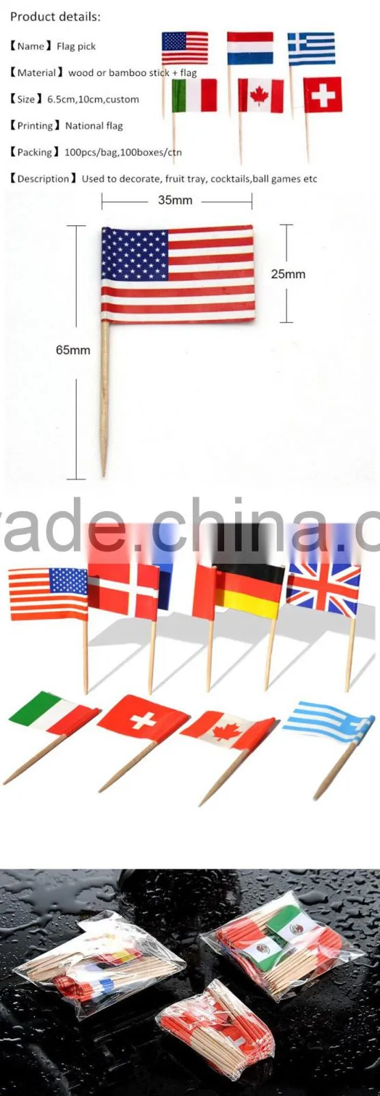 decorative flag toothpicks cocktail toothpicks in high quality
