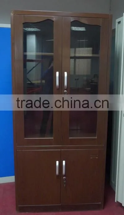 steel book cabinet with glass doors and wood surface display cupboard