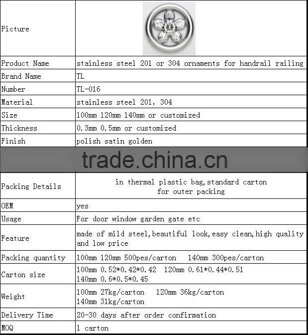 stainless steel 201 or 304 ornaments for handrail railing