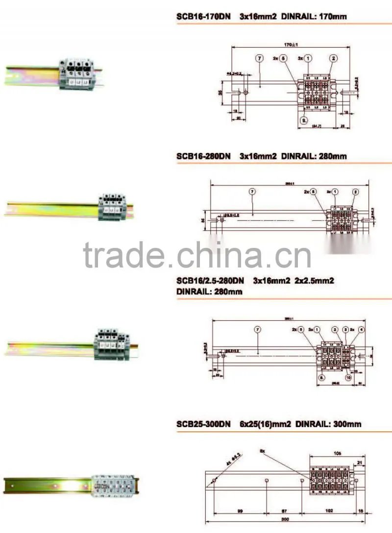 Terminal and connections Terminal Blocks SCB with Dinrail