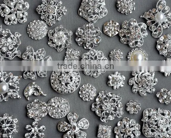 Rhinestone Button Brooch Embellishment Pearl Crystal Wedding Brooch Bouquet Cake Hair Comb Clip Large Assorted Decoration